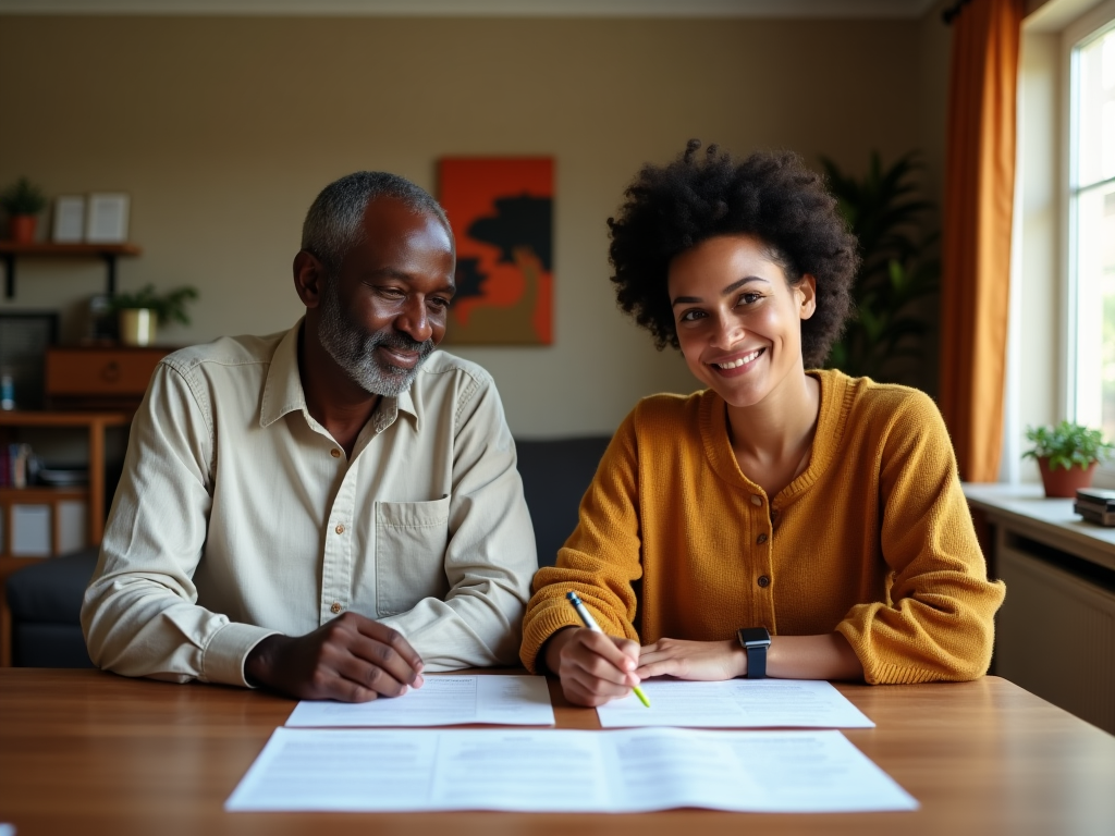 Middle-aged couple discussing retirement planning options
